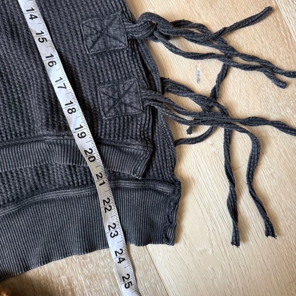Free People One Interlaken Thermal top Waffle Knit Oversized charcoal grey - Picture 4 of 6